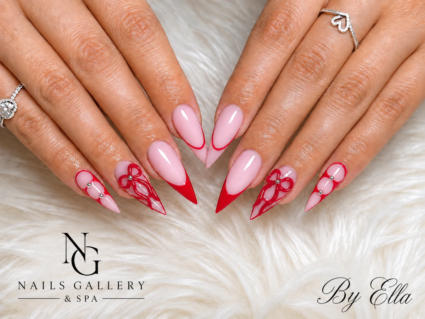 Pink french floral nail design