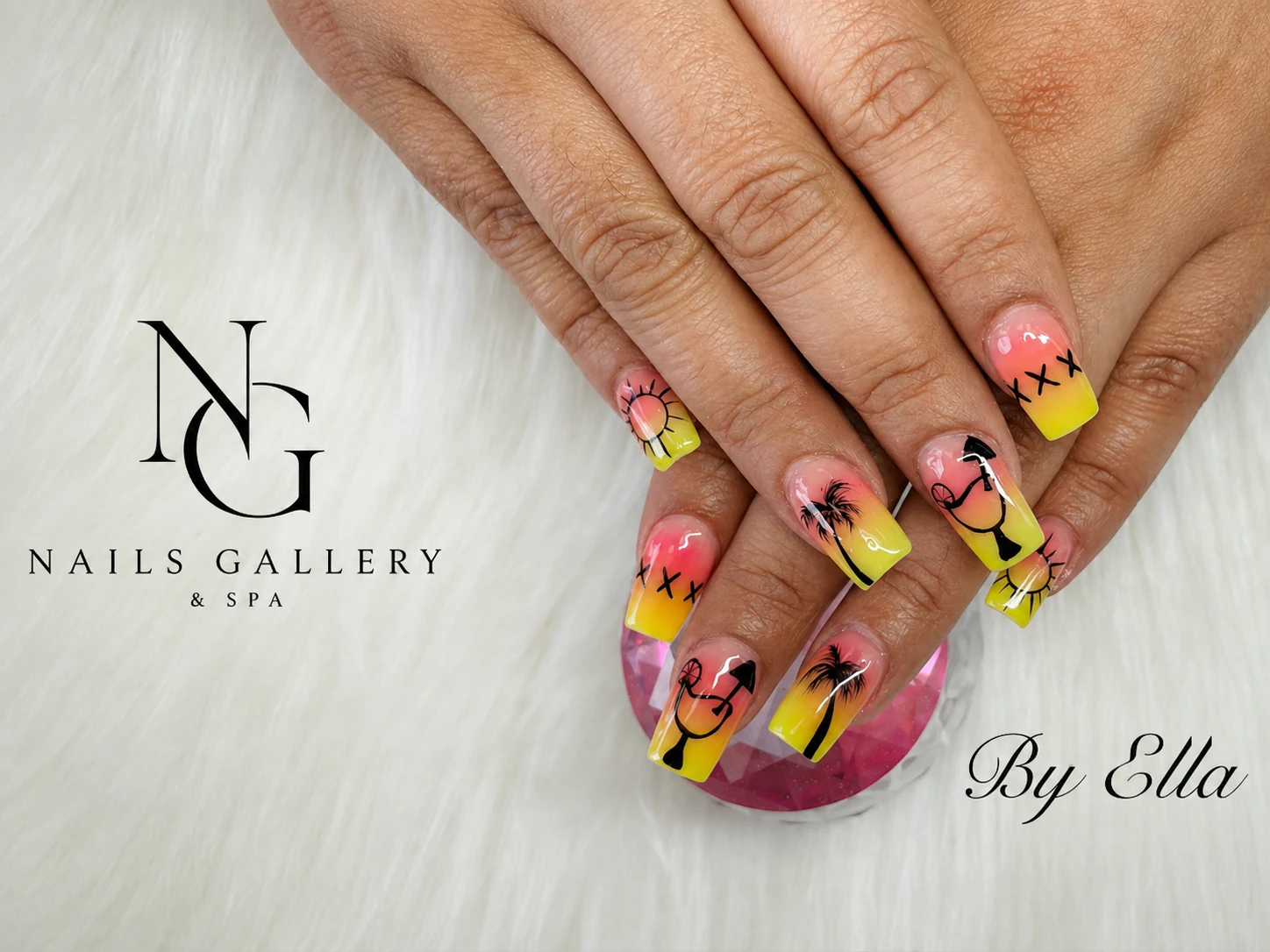 Sunset vacation nail design